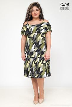 Picture of PLUS SIZE STRETCH OFF SHOULDER FRILL SLEEVE DRESS